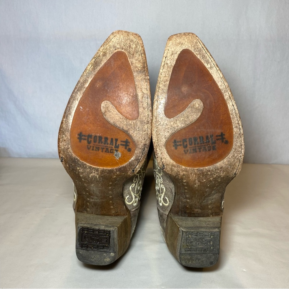 Corral Cowgirl Boots Crater Bone Embroidery Leather Western Snip Toe Women 7.5 M - Picture 8 of 10